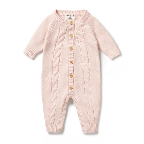 wilson + frenchy Pink Knitted Cable Growsuit
