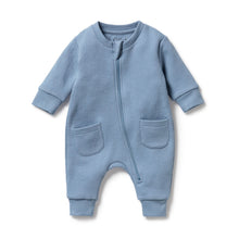 Load image into Gallery viewer, wilson + frenchy Storm Blue Organic Quilted Growsuit