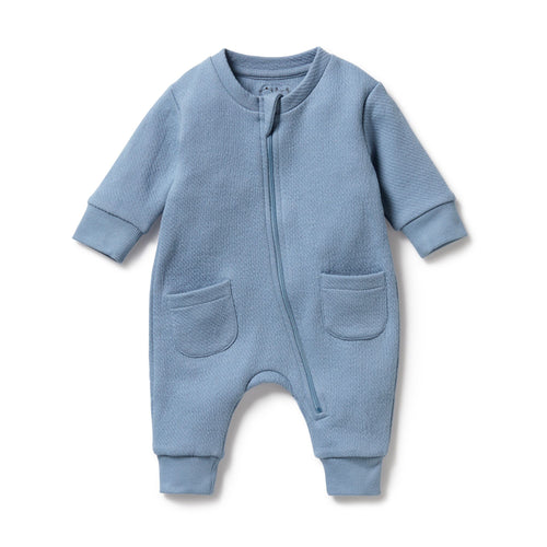 wilson + frenchy Storm Blue Organic Quilted Growsuit