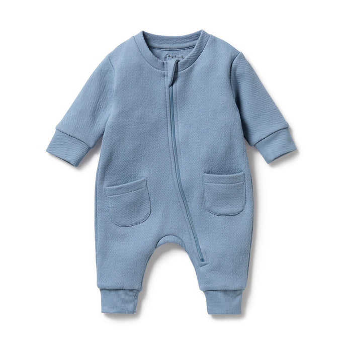 wilson + frenchy Storm Blue Organic Quilted Growsuit