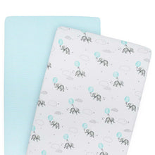 Load image into Gallery viewer, Living Textiles 2 Pack Cotton Jersey Bassinet Fitted Sheet - Dream Big/Aqua Stripe - www.bebebits.com.au