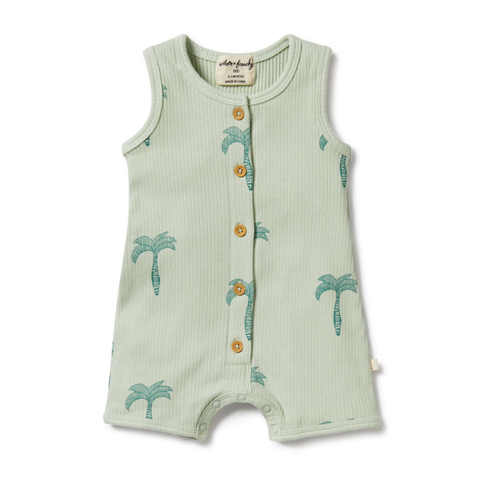 wilson + frenchy Organic Rib Growsuit - Palm Tree