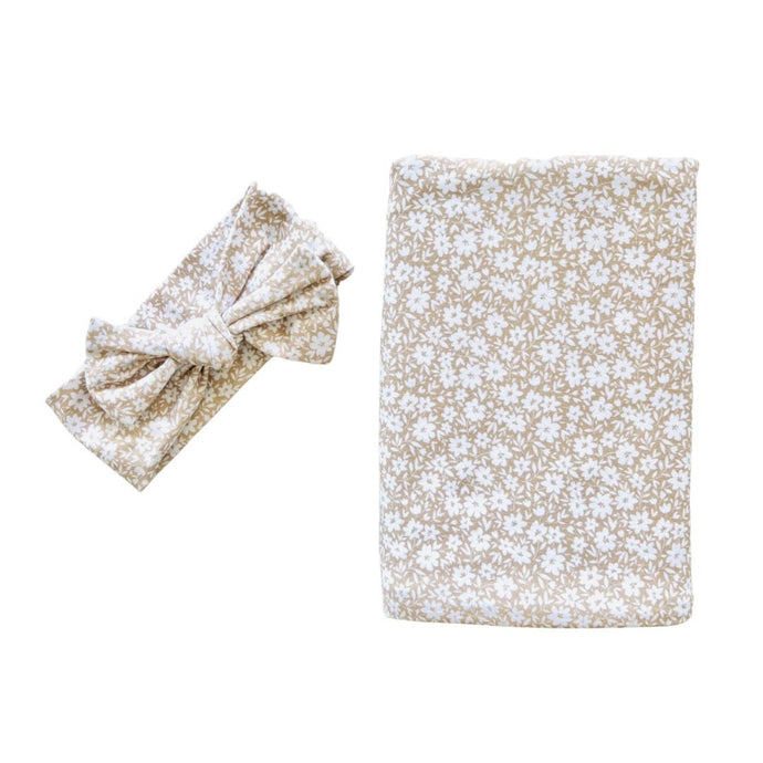 Mini & Me Organic Jersey Baby Wrap & Headband Set