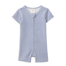 Load image into Gallery viewer, Milky Rib Zip Romper | Blue Stripe