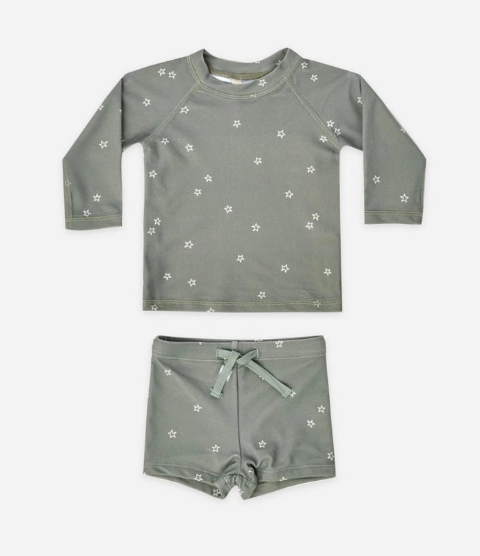 Quincy Mae boys rashguard + short set || sea green