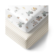 Load image into Gallery viewer, Living Textiles 2 Pack Cotton Jersey Cot Fitted Sheet | Tractor Ride
