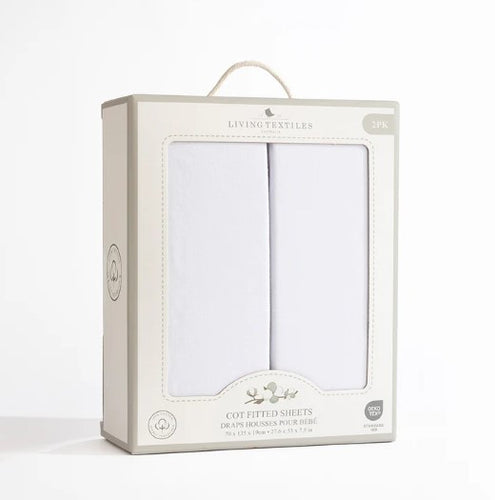 Living Textiles 2 Pack Cotton Jersey Cot Fitted Sheet - White