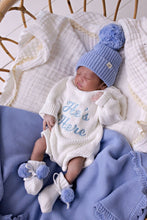 Load image into Gallery viewer, confetti kidz &quot;He&#39;s Here&quot; Chunky Knit Romper | Snow