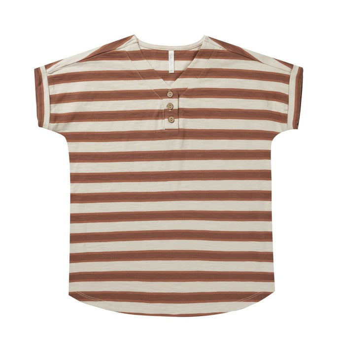 Rylee + Cru henley shirt dress || cedar stripe