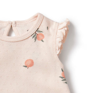 wilson + frenchy Organic Pointelle Ruffle Growsuit - Peaches