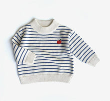 Load image into Gallery viewer, Organic Cotton Knit Jumper | Navy Stripe With Apple