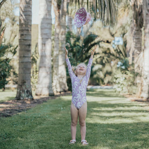 CRYWOLF Long Sleeve Swimsuit - Lilac Palms
