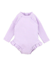 Load image into Gallery viewer, Minihaha Swim Lilac Gingham LS Sunsuit