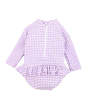 Load image into Gallery viewer, Minihaha Swim Lilac Gingham LS Sunsuit