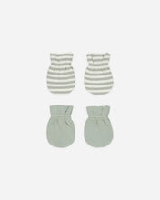 Load image into Gallery viewer, Quincy Mae No Scratch Mittens Set || Sage Stripe + Sage
