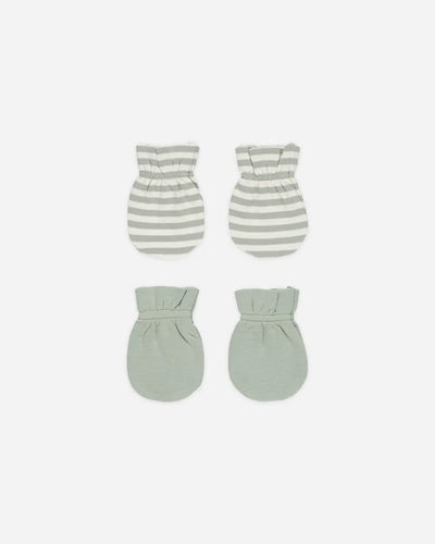 Quincy Mae No Scratch Mittens Set || Sage Stripe + Sage