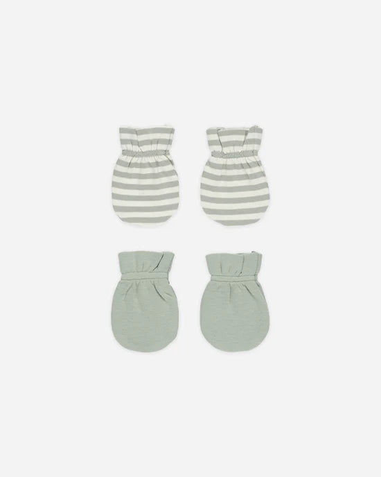 Quincy Mae No Scratch Mittens Set || Sage Stripe + Sage