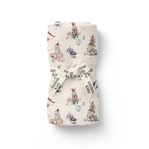 confetti kidz Organic Muslin Swaddle | Circus Bunnies
