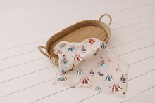 Load image into Gallery viewer, confetti kidz Organic Muslin Swaddle | Circus Bunnies