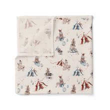Load image into Gallery viewer, confetti kidz Organic Muslin Swaddle | Circus Bunnies