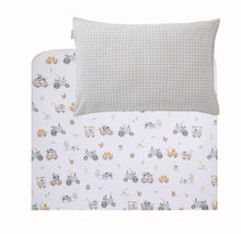 Load image into Gallery viewer, Organic Portacot Fitted Sheet &amp; Pillowcase | Tractor Ride