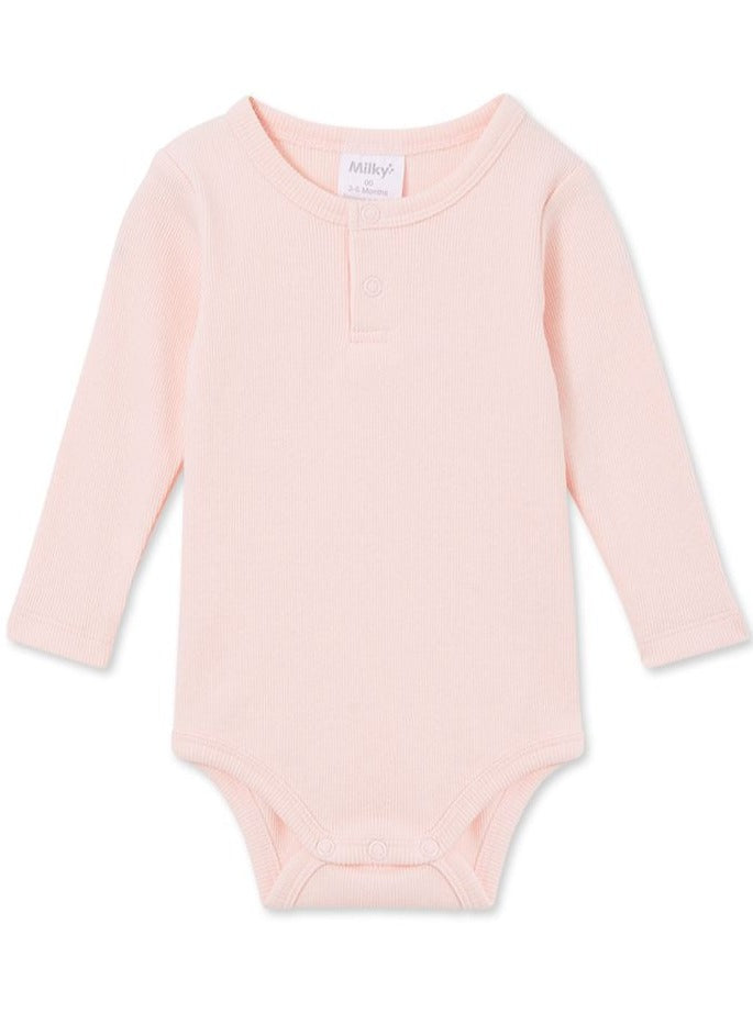 Milky Powder Pink Rib Bubbysuit + Pant Set