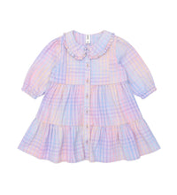 Load image into Gallery viewer, HUXBABY Rainbow Check Long Sleeve Frill Dress