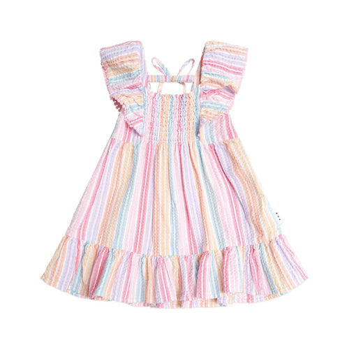 Huxbaby Rainbow Stripe Shirred Frill Dress