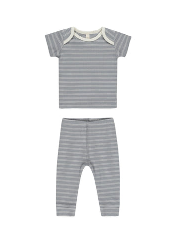 Quincy Mae Ribbed Short Sleeve Tee + Legging Set || Blue Pinstripe