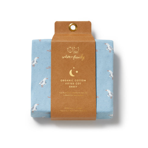 wilson + frenchy Organic Pointelle Cot Sheet | Sunny Seagulls