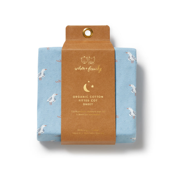wilson + frenchy Organic Pointelle Cot Sheet | Sunny Seagulls