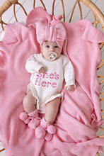 Load image into Gallery viewer, confetti kidz &quot;She&#39;s Here&quot; Floral Knit Romper | Snow