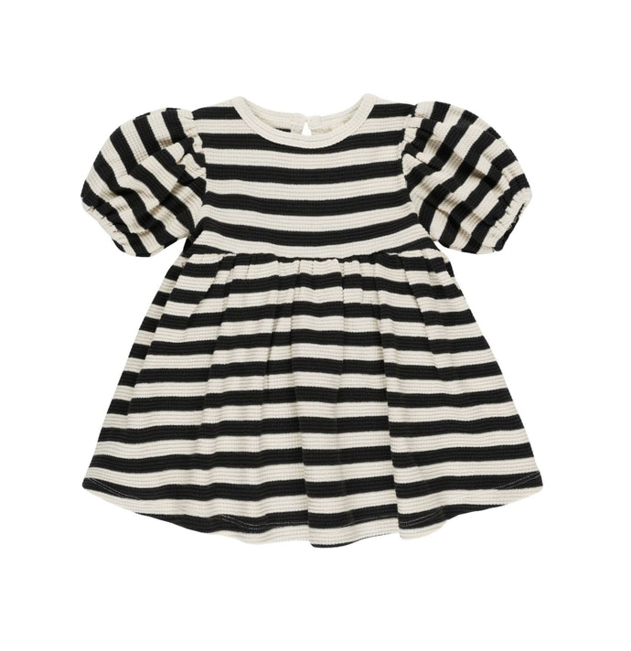 Quincy Mae Waffle Babydoll Dress || Black Stripe