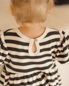 Quincy Mae Waffle Babydoll Dress || Black Stripe