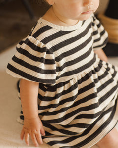 Quincy Mae Waffle Babydoll Dress || Black Stripe