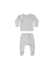Load image into Gallery viewer, Quincy Mae Wrap Top + Footed Pant Set || Sky