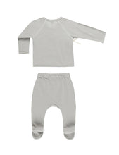 Load image into Gallery viewer, Quincy Mae Wrap Top + Footed Pant Set || Blue Micro Stripe