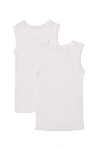 Marquise 2 Pack White Singlets with Lace Trim