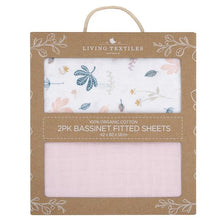 Load image into Gallery viewer, Living Textiles Organic Muslin 2 Pack Bassinet Fitted Sheet - Botanical/Blush