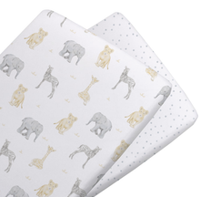 Load image into Gallery viewer, Living Textiles 2 Pack Cotton Jersey Bassinet Fitted Sheet - Savanna Babies/Pitter Patter