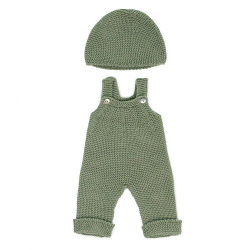 Miniland Doll Clothing Eco Knitted Overalls & Beanie | 38cm