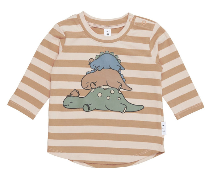 HUXBABY Sleeping Dinos Stripe Top