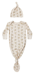 Quincy Mae Knotted Baby Gown + Hat Set || assorted