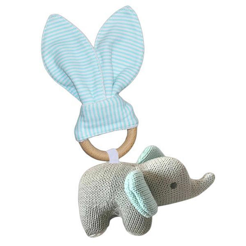 Living Textiles Wooden + Knitted Teether + Rattle - Assorted