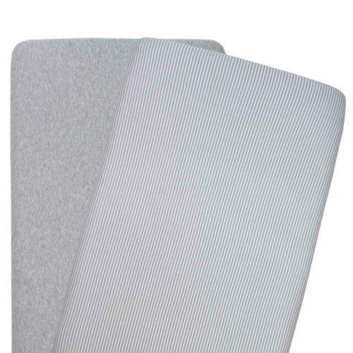 Living Textiles 2 Pack Cotton Jersey Bassinet Fitted Sheet - Grey/Grey Stripe - www.bebebits.com.au